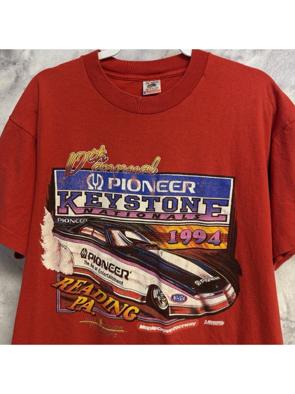 Vintage 90s NHRA Drag Racing T Shirt Mens XL Red Single Stitch Keystone National